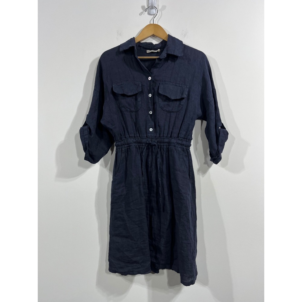 Francesca Bettini 100% Linen Button Front Utility Dress Small Old Money Coastal